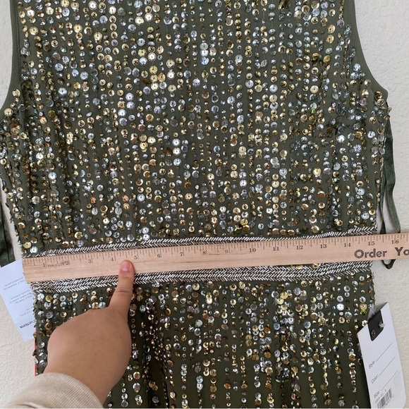 MAC DUGGAL 93603 SEQUINED‎ HIGH NECK SLEEVELESS COLUMN GOWN olive green sz 8 - Picture 13 of 14